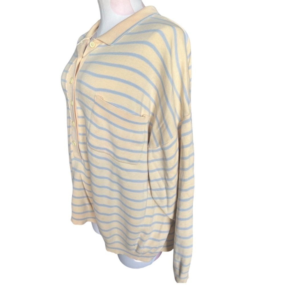 Vintage 90s Stripe Polo Sweater Top Yellow Blue - Small - Picture 3 of 9